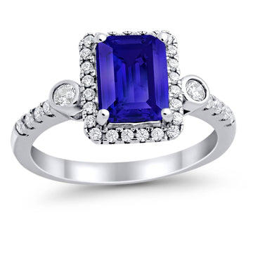Halo Weddding Bridal Promise Ring Simulated Blue Sapphire CZ 925 Sterling Silver